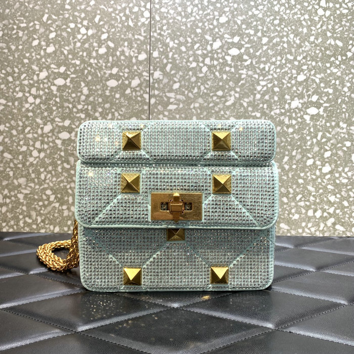 Valentino Small Rhinestones Roman Stud Bag Green V2299