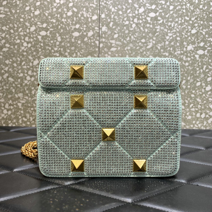 Valentino Small Rhinestones Roman Stud Bag Green V2299