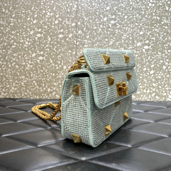 Valentino Small Rhinestones Roman Stud Bag Green V2299