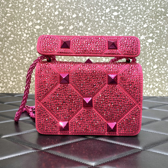 Valentino Small Rhinestones Roman Stud Bag Pink V2299