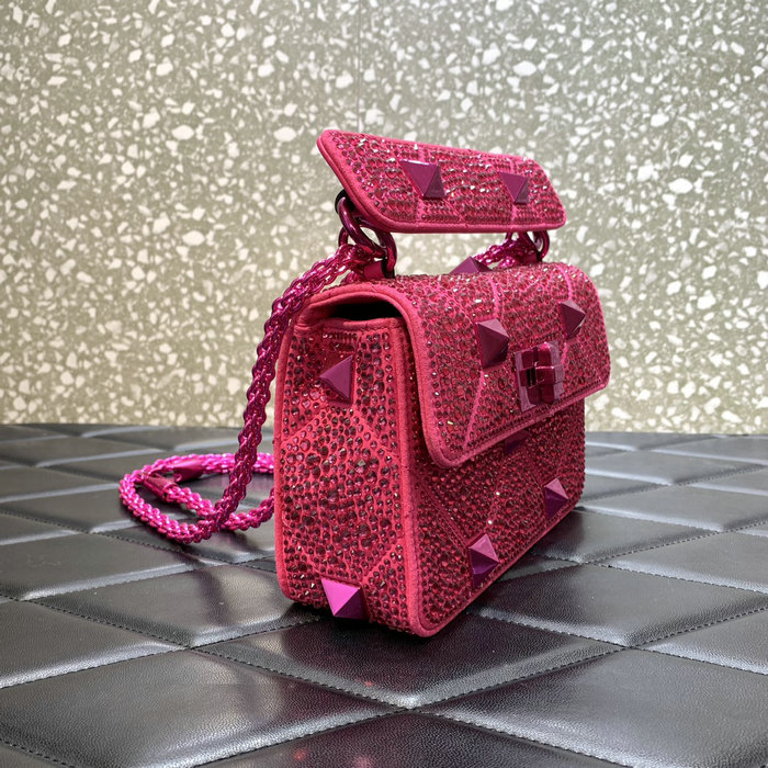 Valentino Small Rhinestones Roman Stud Bag Pink V2299