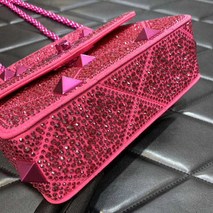 Valentino Small Rhinestones Roman Stud Bag Pink V2299