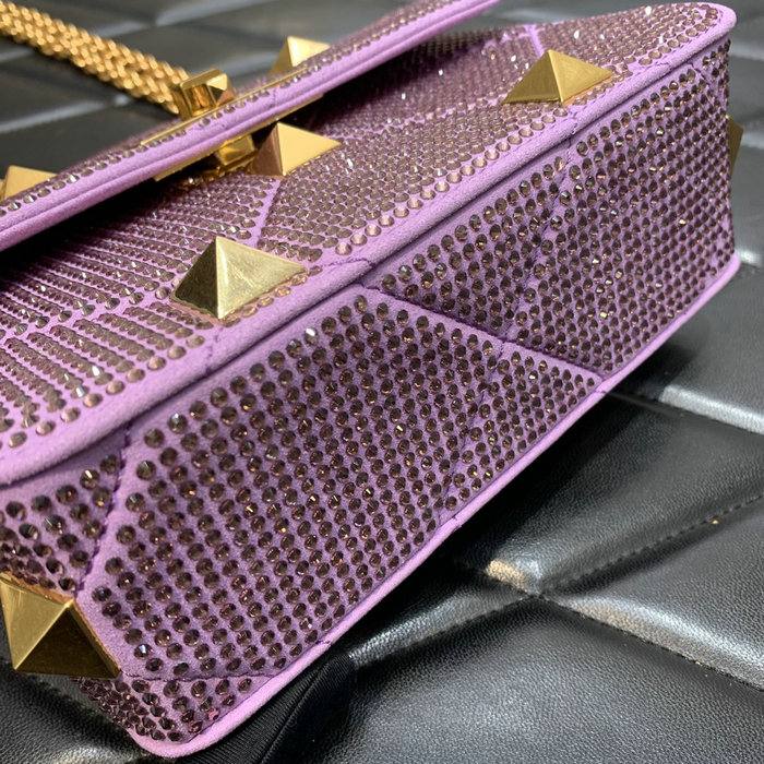 Valentino Small Rhinestones Roman Stud Bag Purple V2299