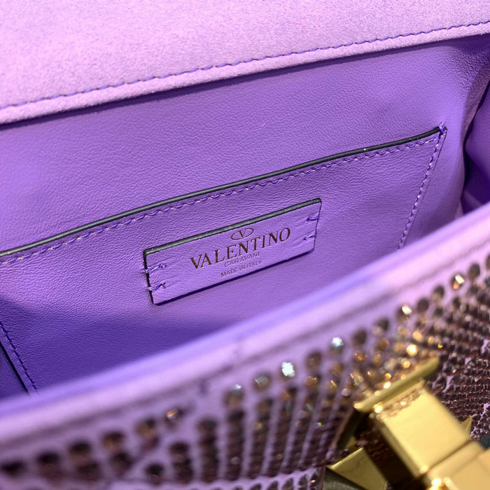 Valentino Small Rhinestones Roman Stud Bag Purple V2299