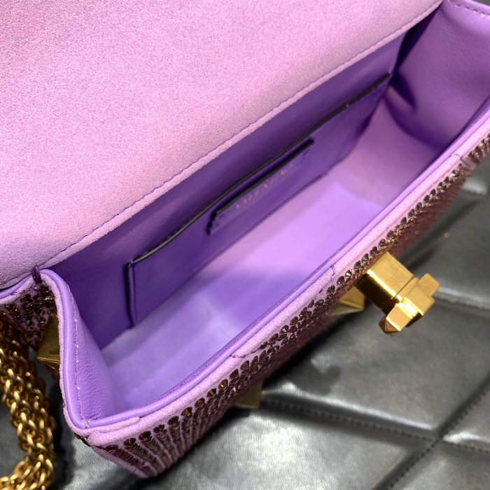 Valentino Small Rhinestones Roman Stud Bag Purple V2299