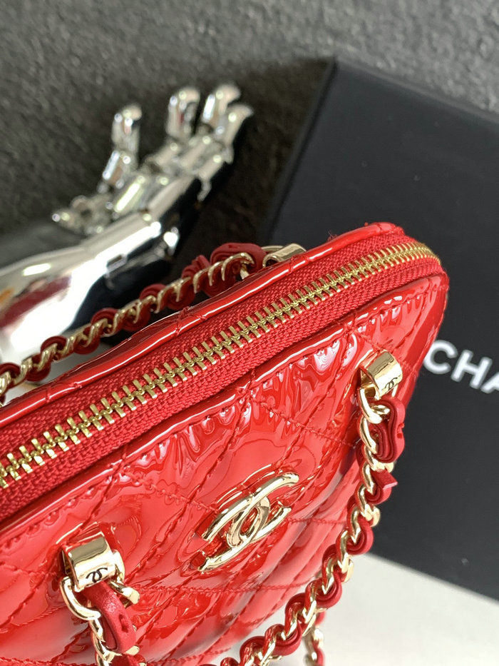 Chanel Patent Calfskin Clutch with Chain Red AP3354