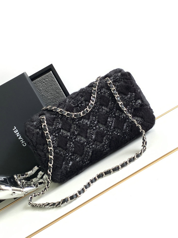 Classic Chanel Wool Medium Flap Bag Black AS6868