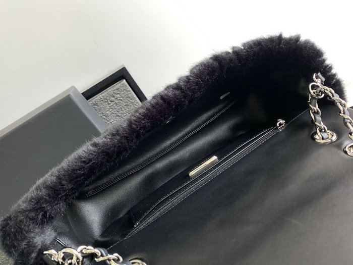 Classic Chanel Wool Medium Flap Bag Black AS6868