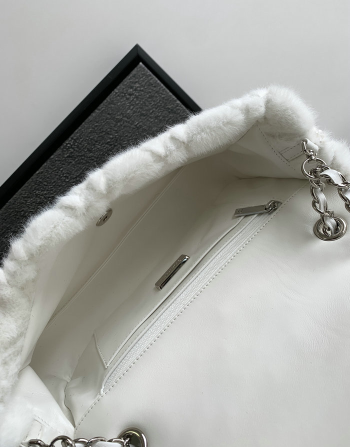 Classic Chanel Wool Medium Flap Bag White AS6868