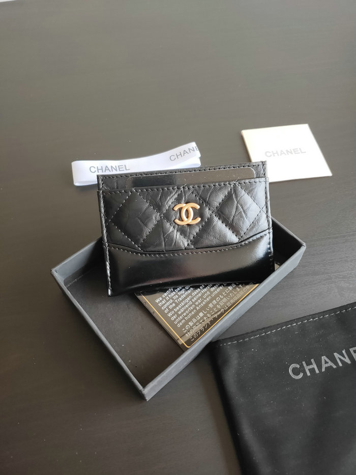 CHANEL Aged Calfskin Card Holder Black AP2371