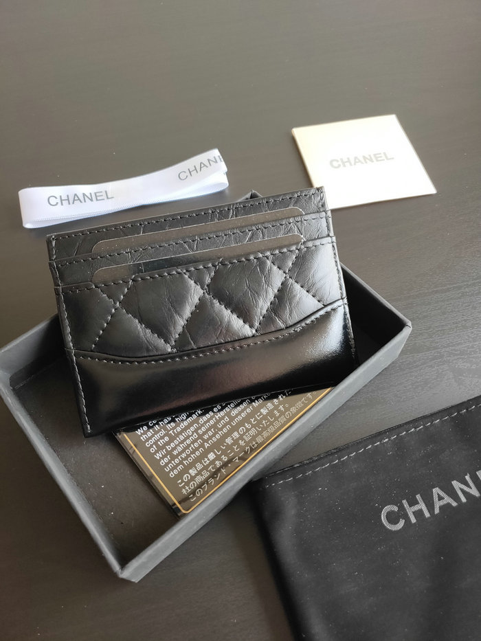 CHANEL Aged Calfskin Card Holder Black AP2371