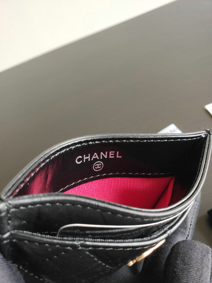 CHANEL Aged Calfskin Card Holder Black AP2371