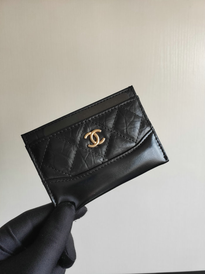 CHANEL Aged Calfskin Card Holder Black AP2371