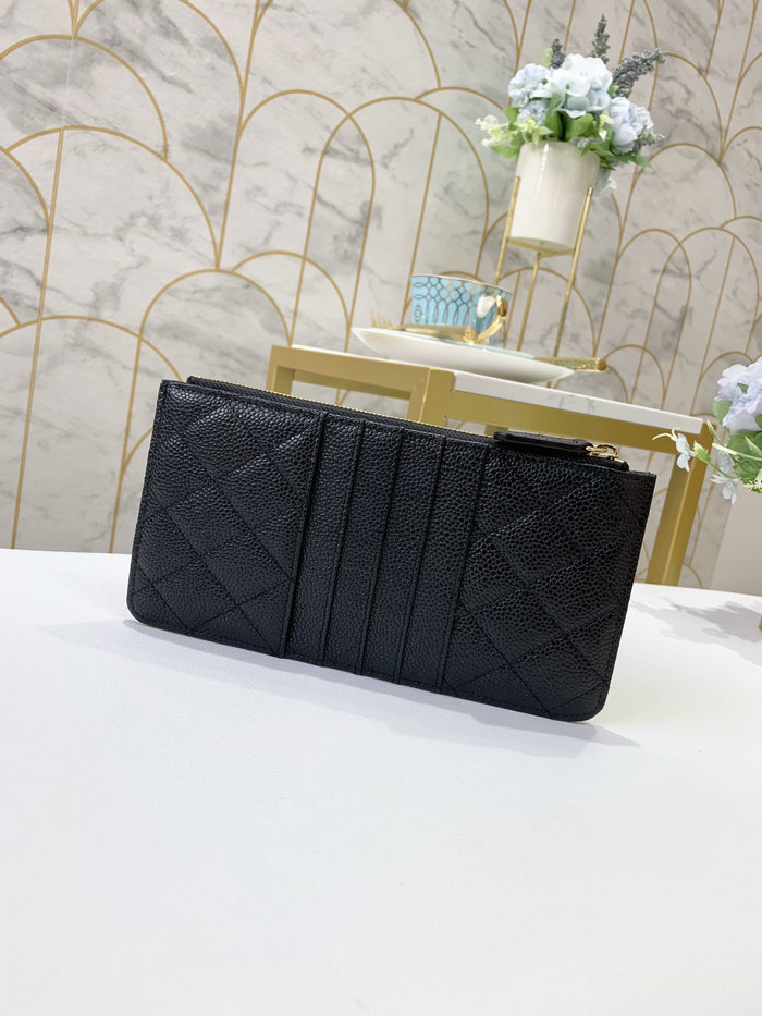 Chanel Caviar Phone Holder Long Zip Wallet Black A84402