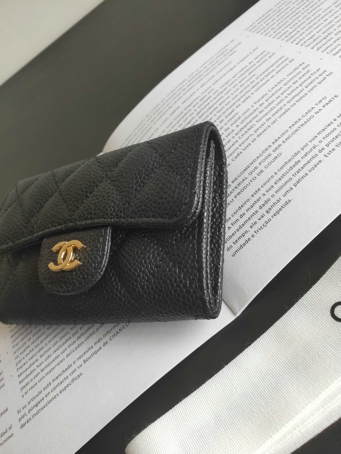 Chanel Caviar Small Wallet Black with Gold AP0214