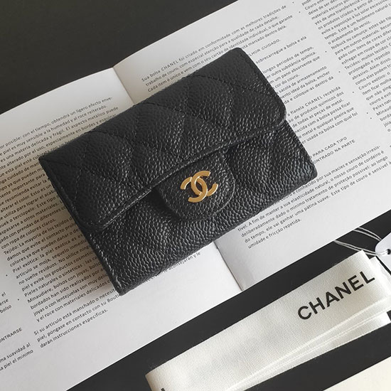 Chanel Caviar Small Wallet Black with Gold AP0214