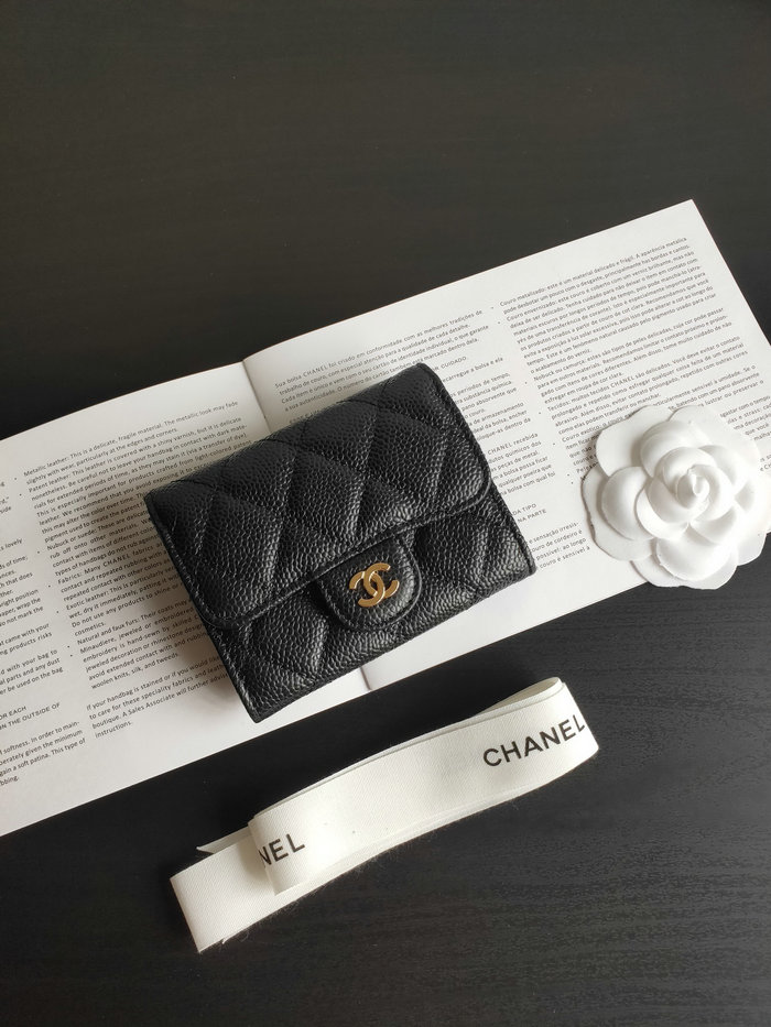 Chanel Caviar Small Wallet Black with Gold AP04101