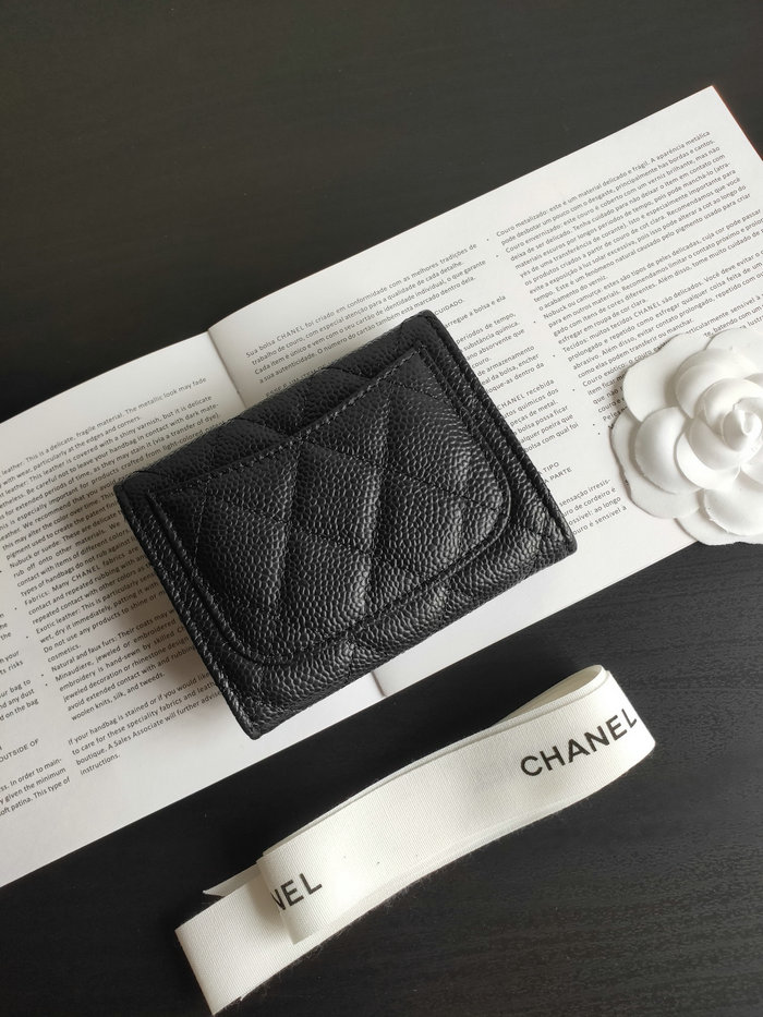 Chanel Caviar Small Wallet Black with Gold AP04101