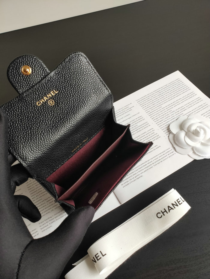 Chanel Caviar Small Wallet Black with Gold AP04101