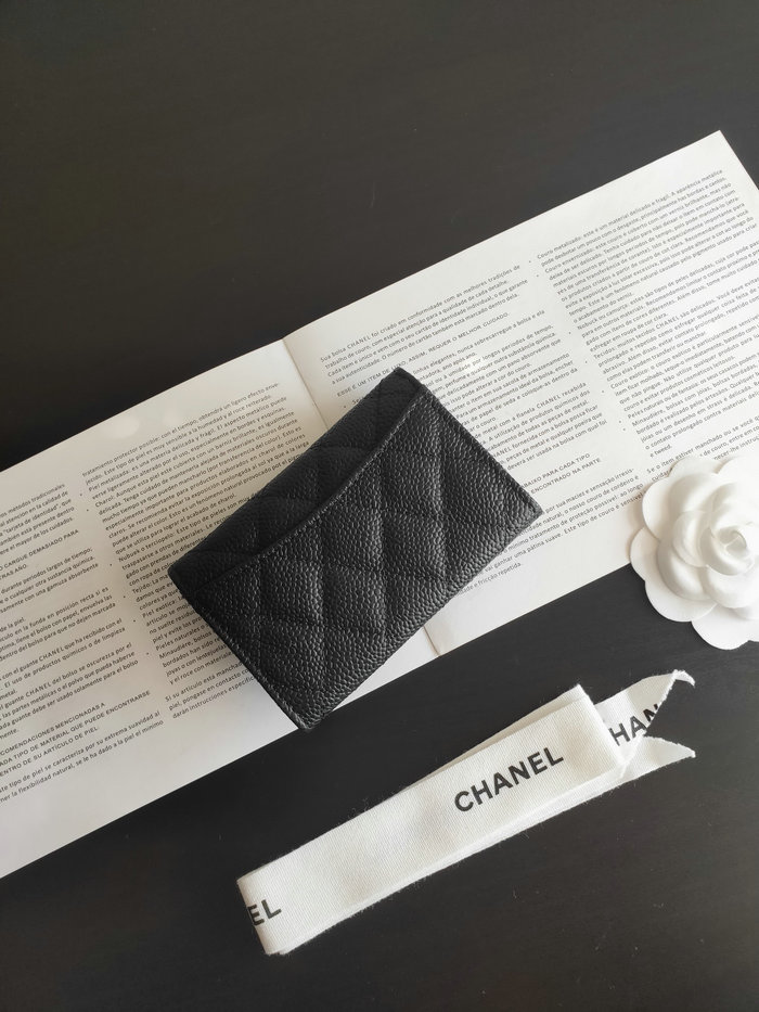 Chanel Caviar Small Wallet Black with Silver AP0214