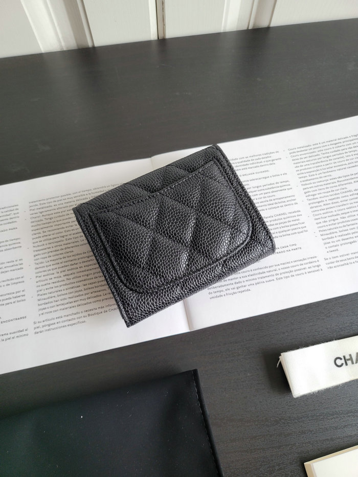 Chanel Caviar Small Wallet Black with Silver AP04101