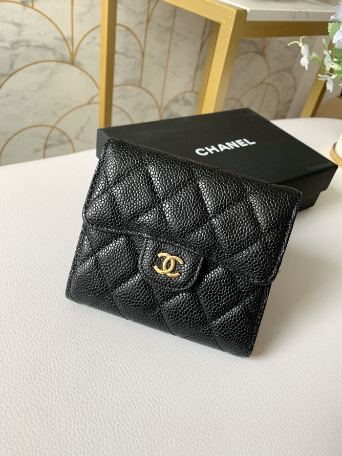 Chanel Caviar Small wallet Black with Gold AP31528