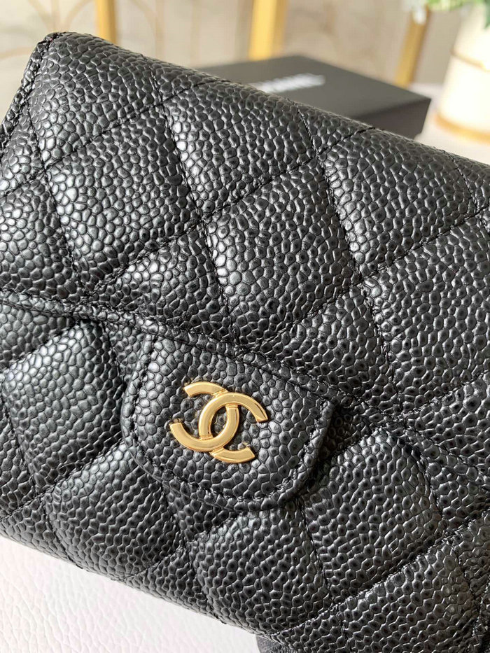 Chanel Caviar Small wallet Black with Gold AP31528