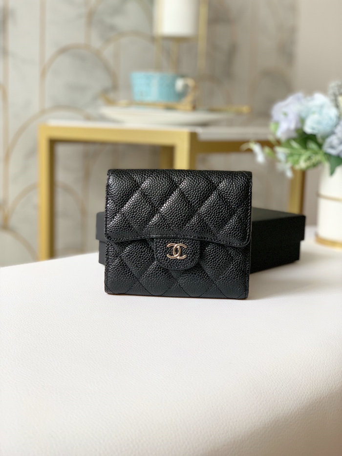 Chanel Caviar Small wallet Black with Silver AP31528