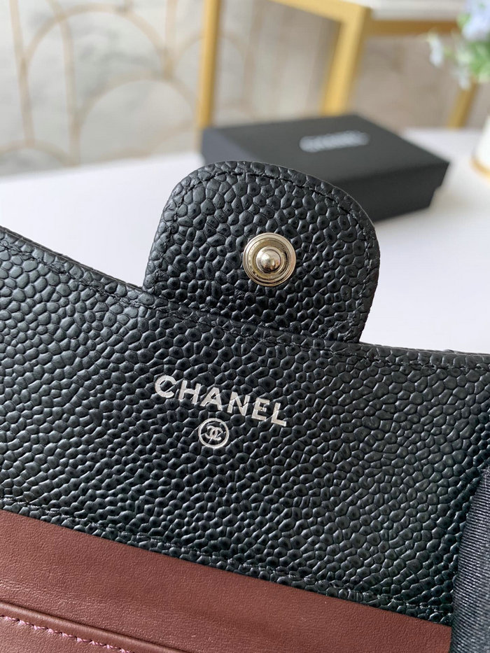 Chanel Caviar Small wallet Black with Silver AP31528