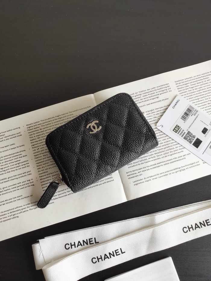 Chanel Caviar Zippy Coin Purse Black with Silver A84511