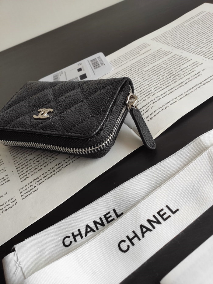 Chanel Caviar Zippy Coin Purse Black with Silver A84511