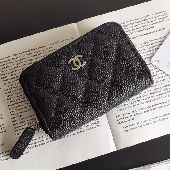 Chanel Caviar Zippy Coin Purse Black with Silver A84511