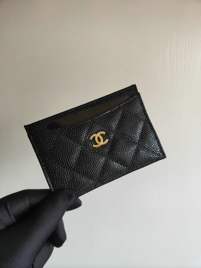 Chanel Classic Caviar Card Holder Black with Gold AP0213