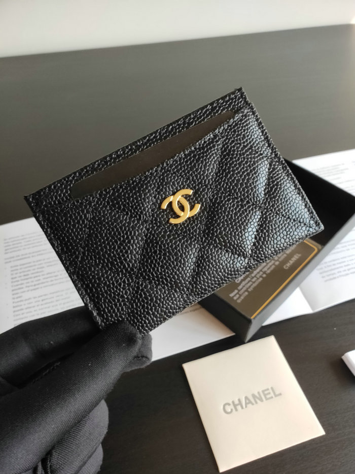 Chanel Classic Caviar Card Holder Black with Gold AP0213