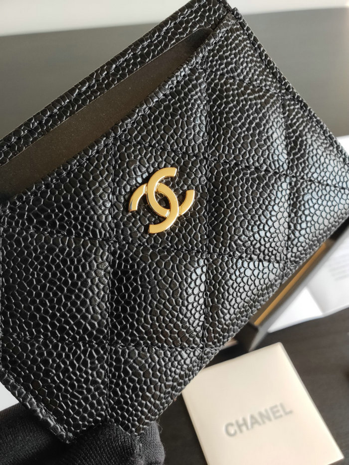 Chanel Classic Caviar Card Holder Black with Gold AP0213