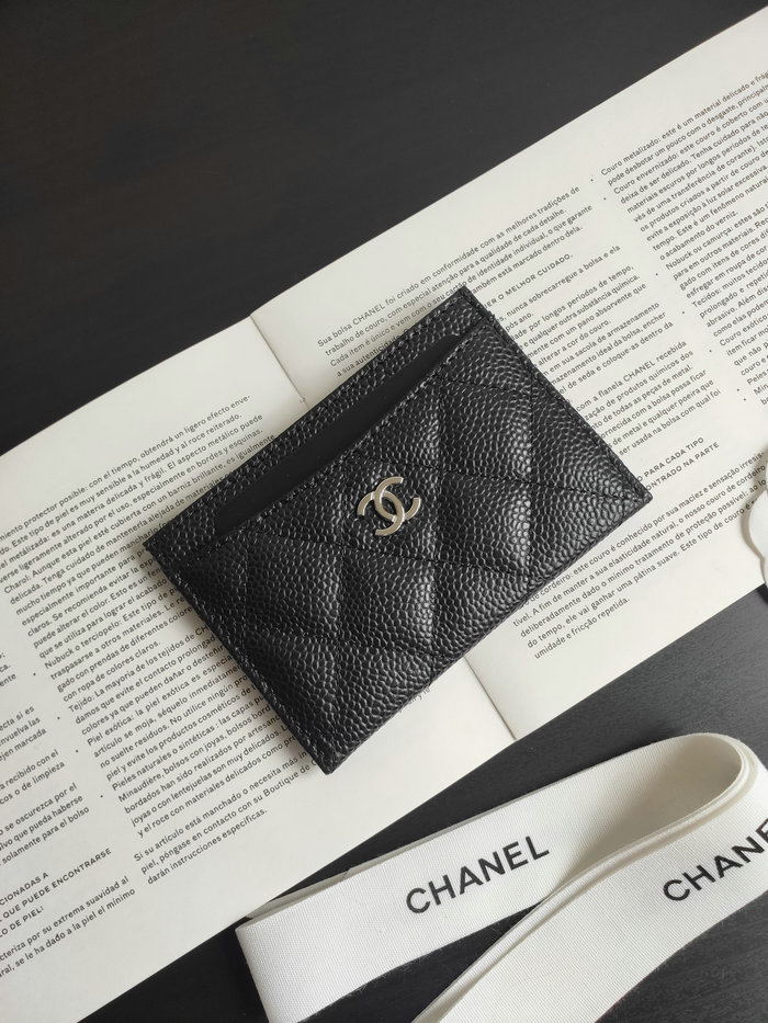 Chanel Classic Caviar Card Holder Black with Silver AP0213