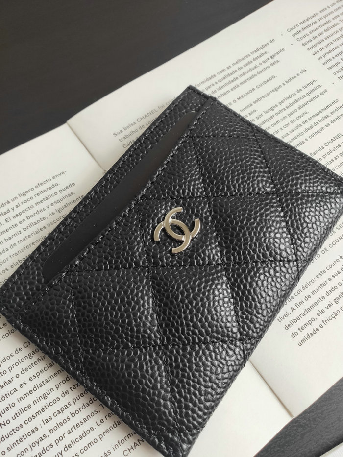 Chanel Classic Caviar Card Holder Black with Silver AP0213