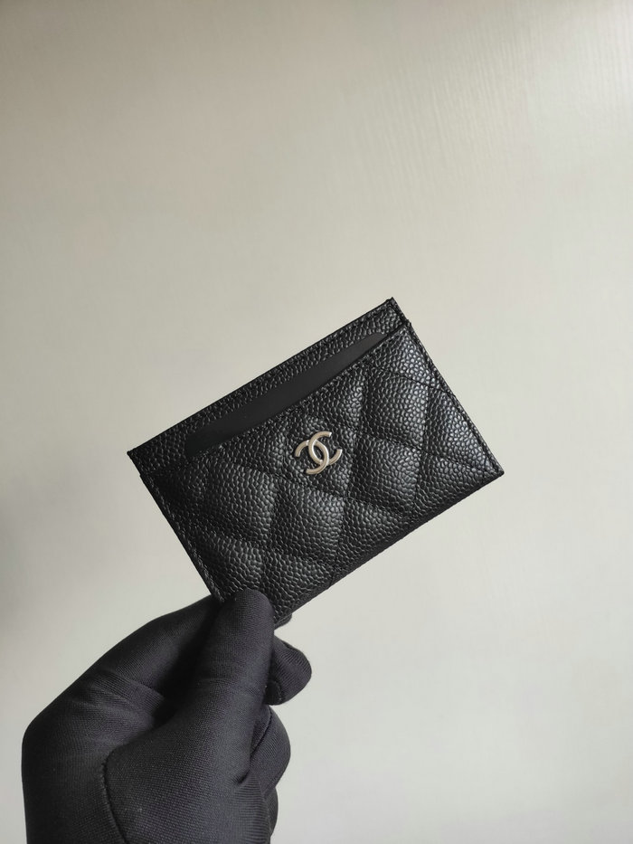 Chanel Classic Caviar Card Holder Black with Silver AP0213