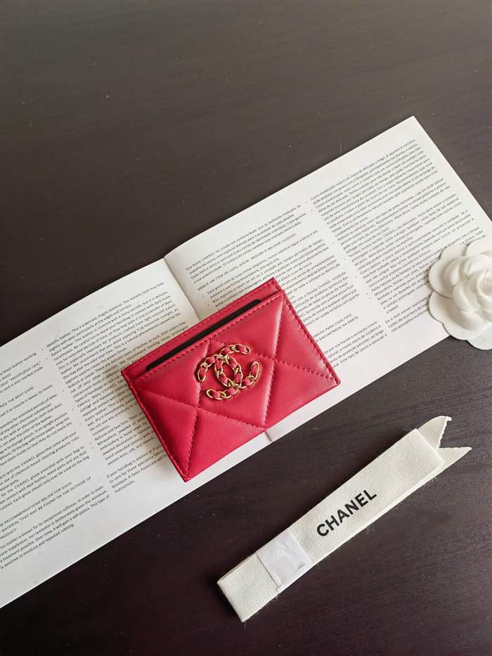 Chanel Lambskin Card Holder Red AP1167