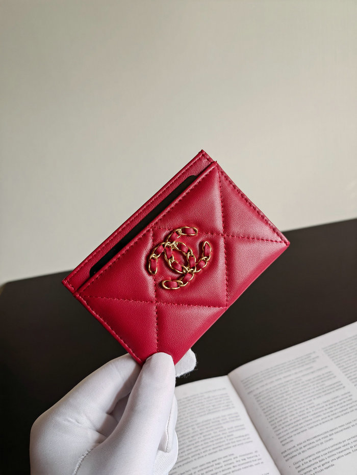 Chanel Lambskin Card Holder Red AP1167