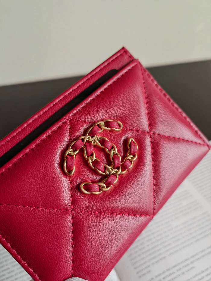 Chanel Lambskin Card Holder Red AP1167