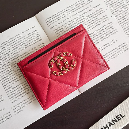 Chanel Lambskin Card Holder Red AP1167