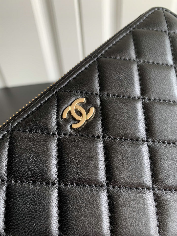 Chanel Lambskin Classic Long Zipped Wallet Black with Gold AP0242