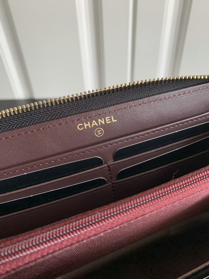 Chanel Lambskin Classic Long Zipped Wallet Black with Gold AP0242