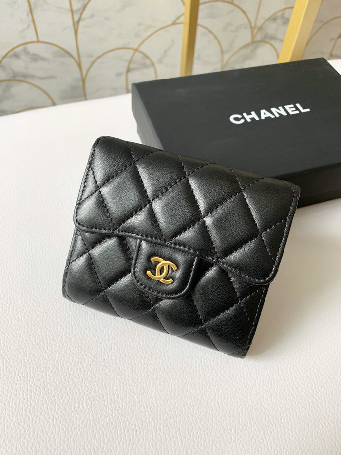 Chanel Lambskin Small wallet Black with Gold AP31528