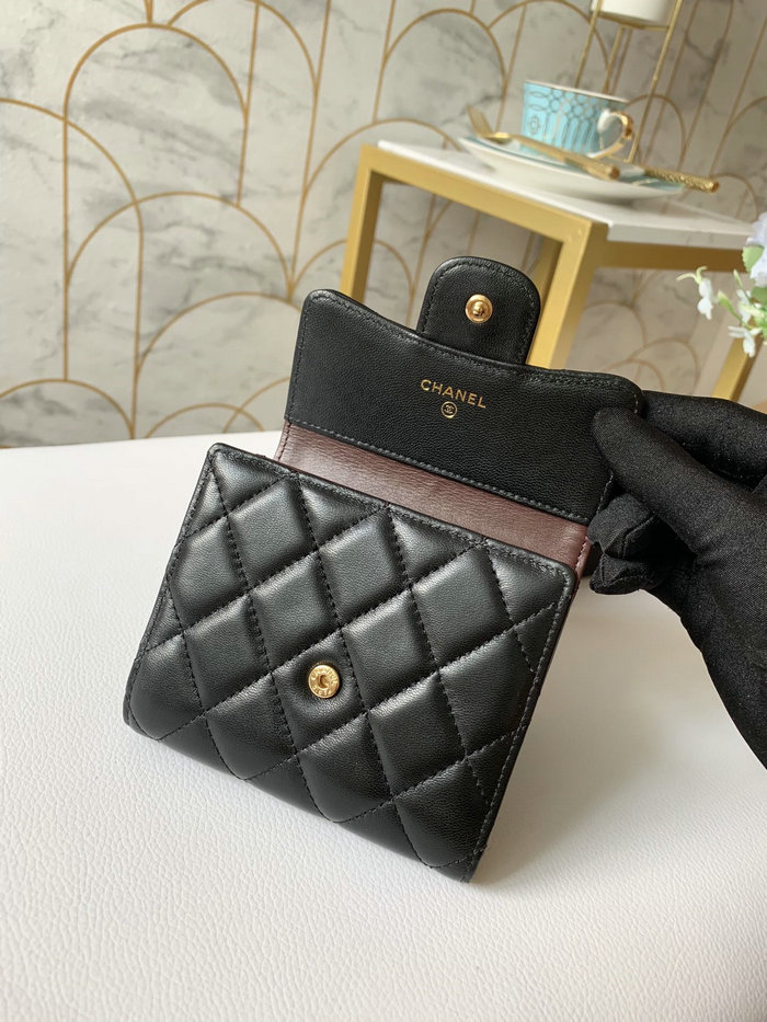 Chanel Lambskin Small wallet Black with Gold AP31528