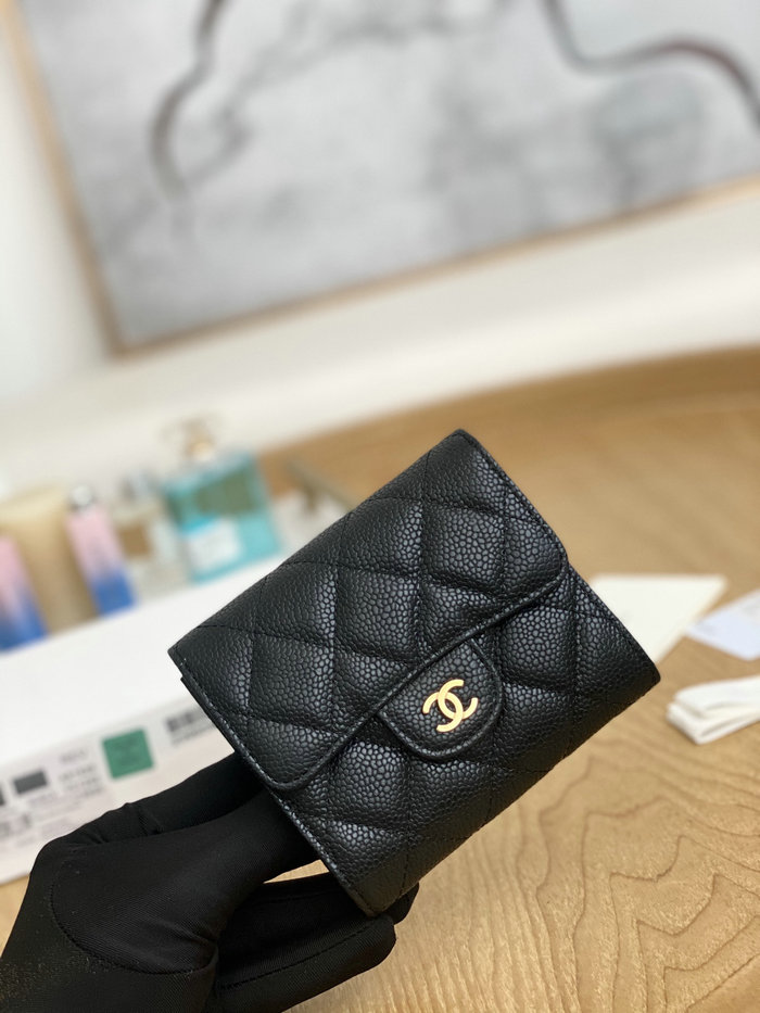 Chanel Small wallet Black with Gold AP81528