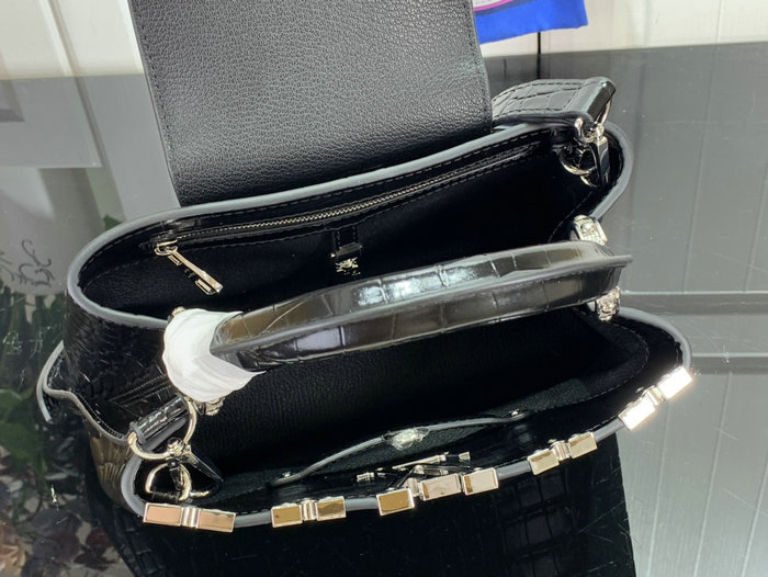 Louis Vuitton Embossed Crocodile Capucines BB Black with Silver N48865