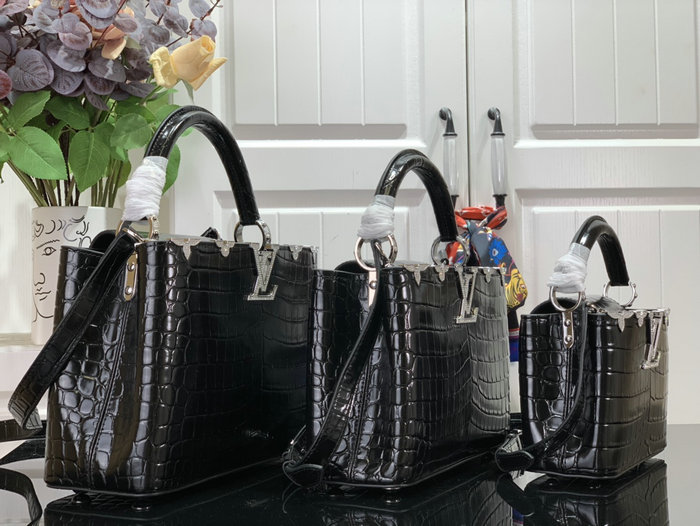 Louis Vuitton Embossed Crocodile Capucines BB Black with Silver N48865