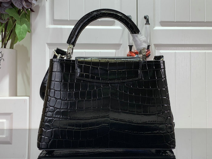 Louis Vuitton Embossed Crocodile Capucines BB Black with Silver N48865